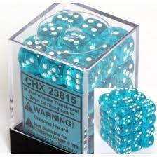 CHX 23815 Teal w/White (36 Translucent 12mm Pipped d6 Dice Block)